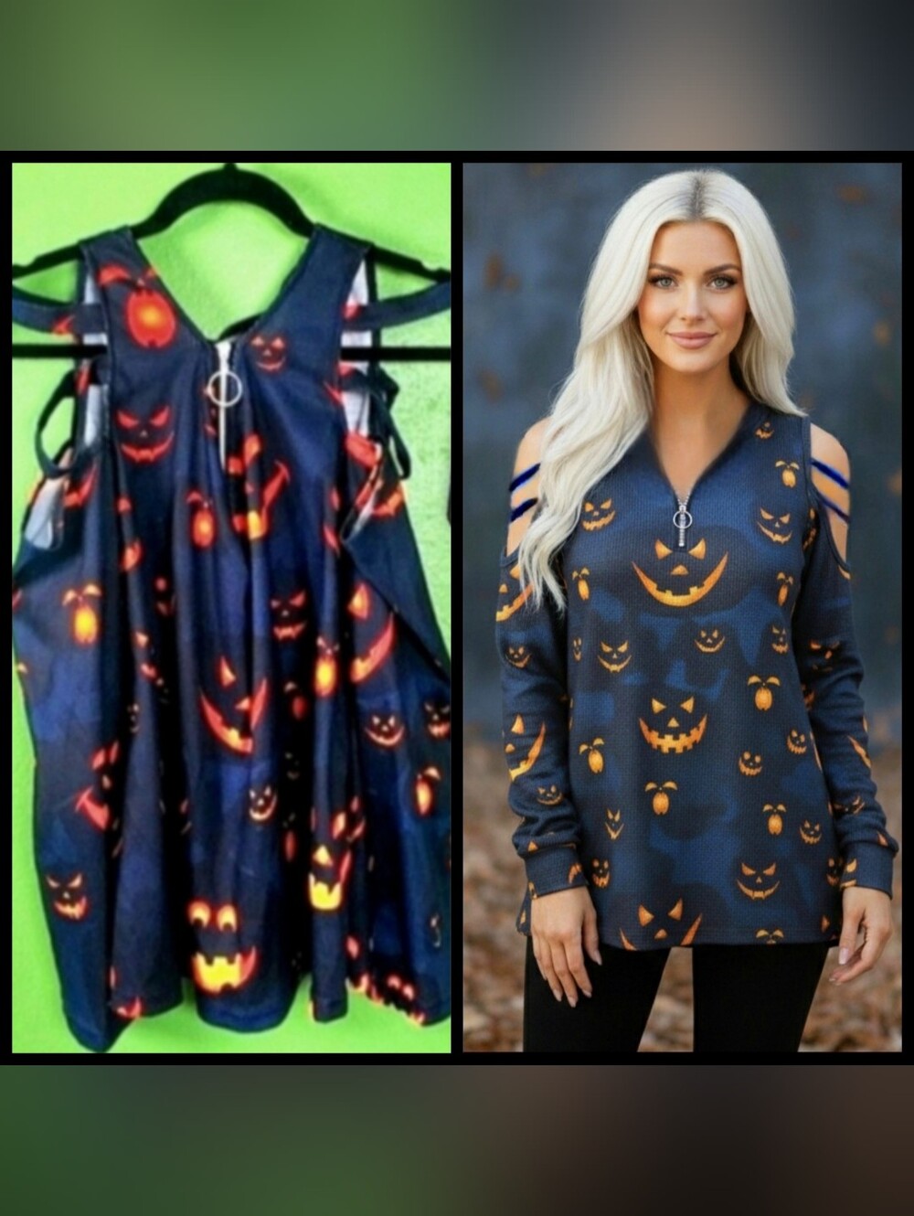Halloween smiling jack o lantern graphics thermal off shoulder blouse XL NWOT